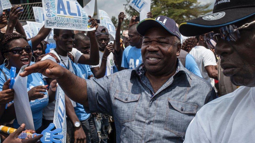 Ali Bongo meeting supporters