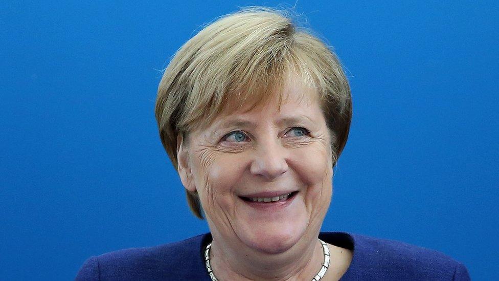 Angela Merkel laughs at a meeting of the CDU governing board in Berlin, Germany on 15 October 2018.