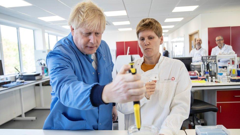 Boris Johnson at the Mologic lab in Bedfordshire