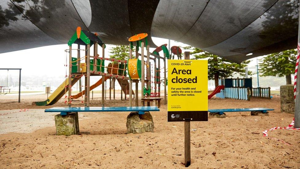 A closed children's playground is deserted at Clontarf