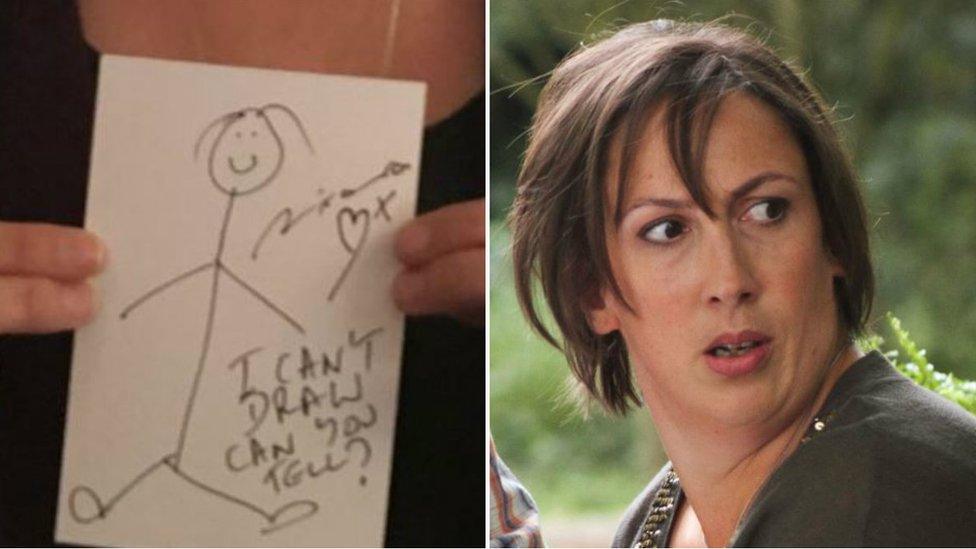 Miranda Hart with her drawing