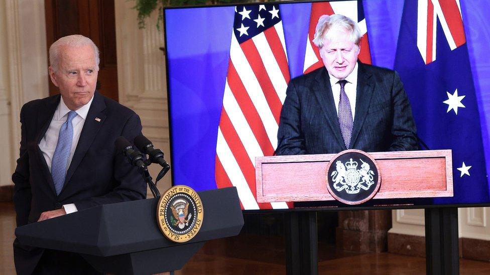 Joe Biden and Boris Johnson at Aukus announcement