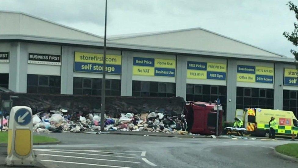 Overturned lorry