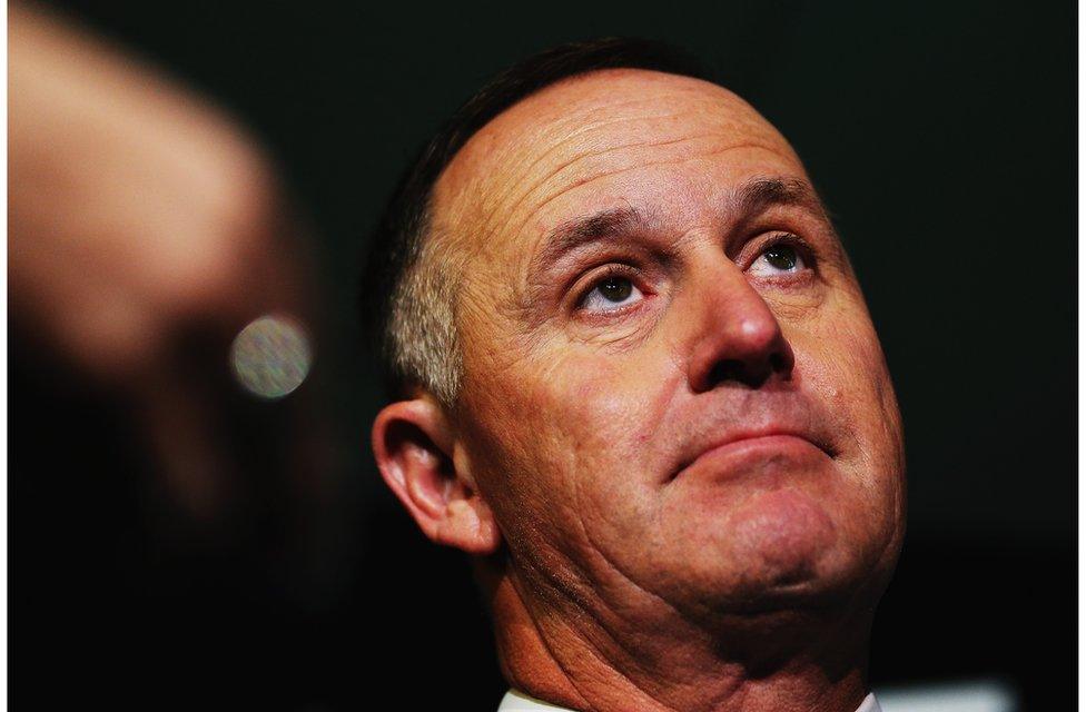 New Zealand's Prime Minister John Key speaks to the media following his speech at the Annual National Party Conference at Sky City on 26 July 2015 in Auckland, New Zealand.