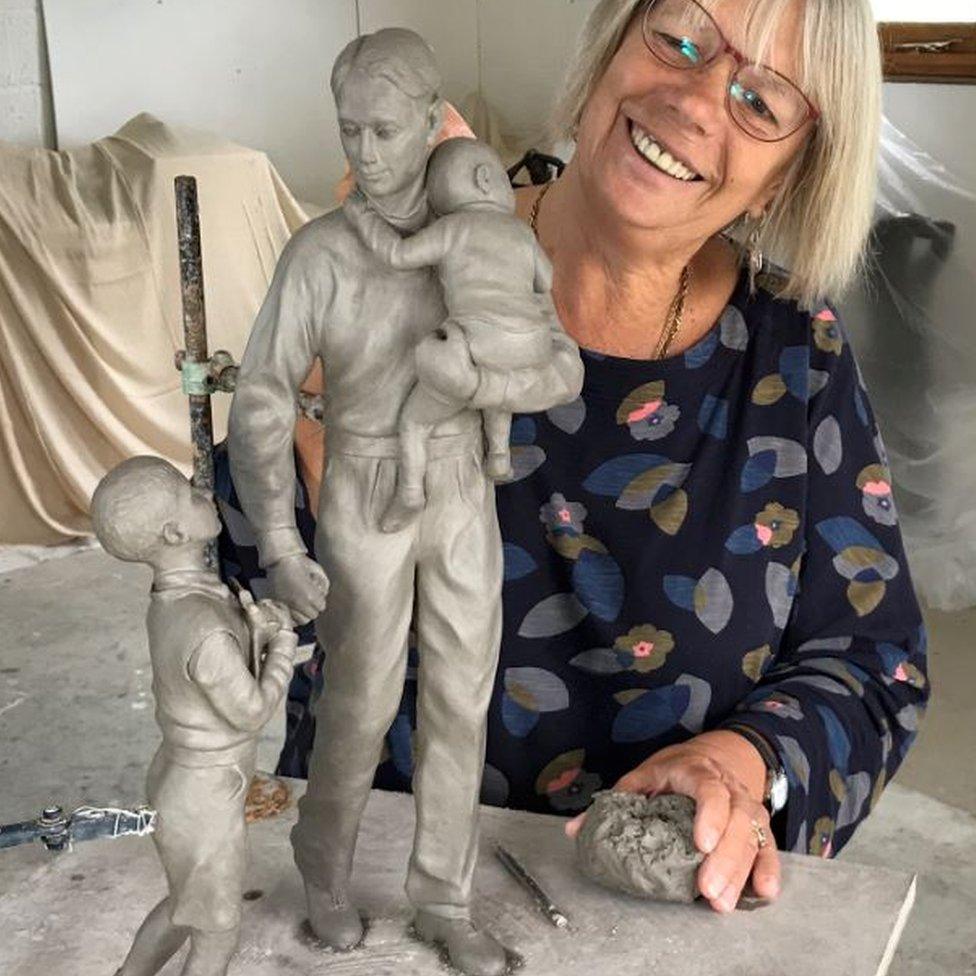 Moira Purver with her clay sculpture