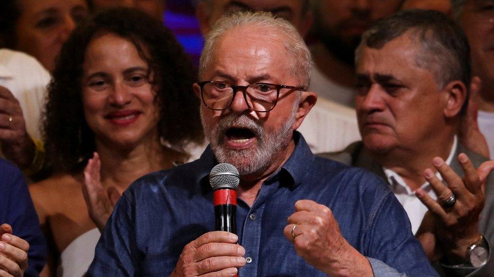 Lula addressing supporters in São Paulo after his election win, 31 Oct 22