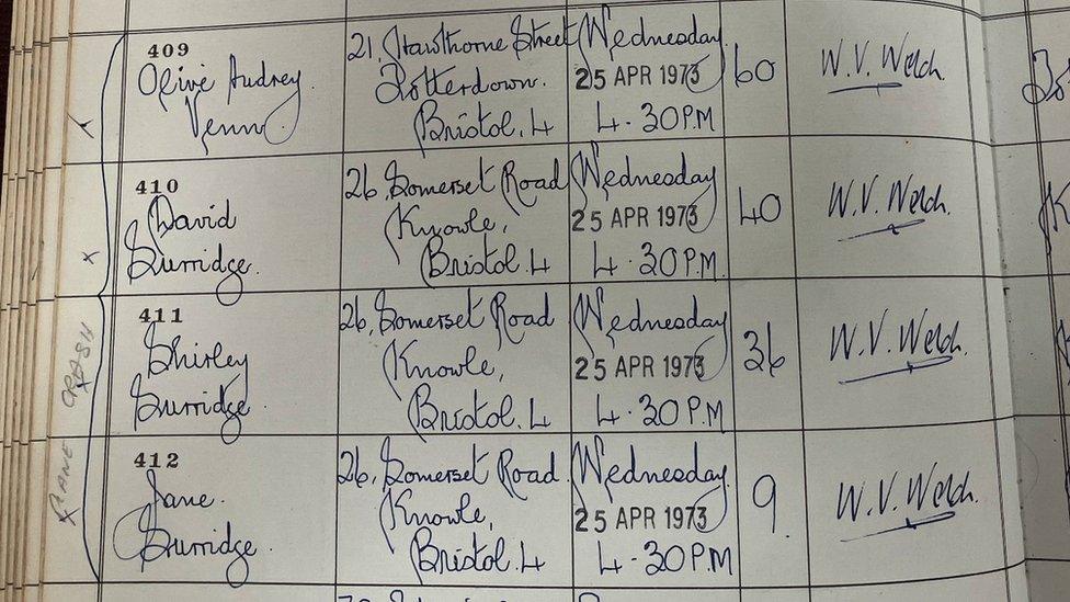 Image of the burial records at Arnos Vale cemetery