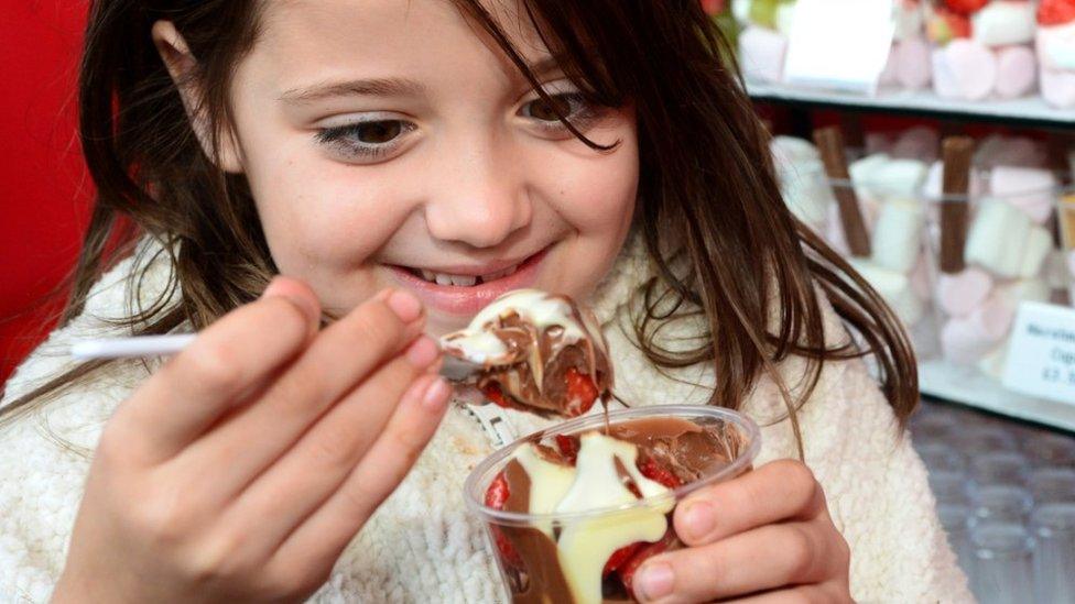 Girl with chocolate fondue