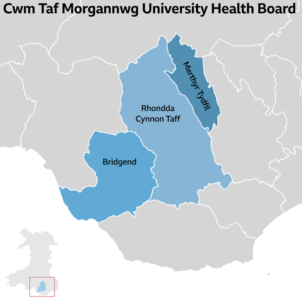 A graphic showing the Cwm Taf Morgannwg health board map