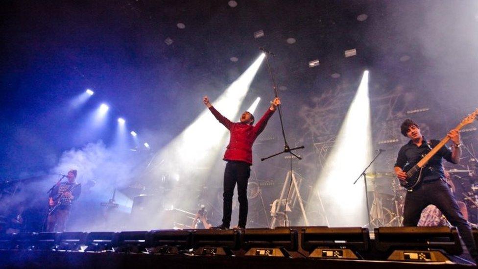 Picture shows Enter Shikari performing on the John Peel Stage at Glastonbury Festival, 2015