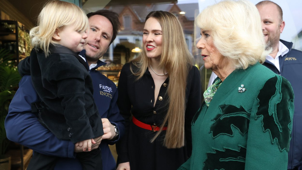 At Knotts Bakery, the Queen met William Corrie, as well as his wife, former Blue Peter presenter Zoe Salmon, and their one-year-old son Fitz