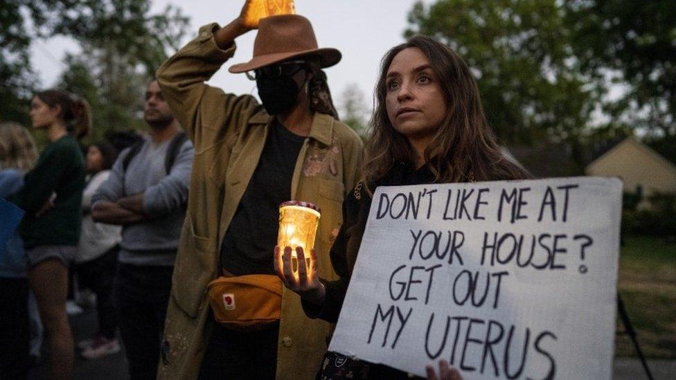 Pro-choice protesters outside Justice Samuel Alito's house in Alexandria, Virginia, on Monday