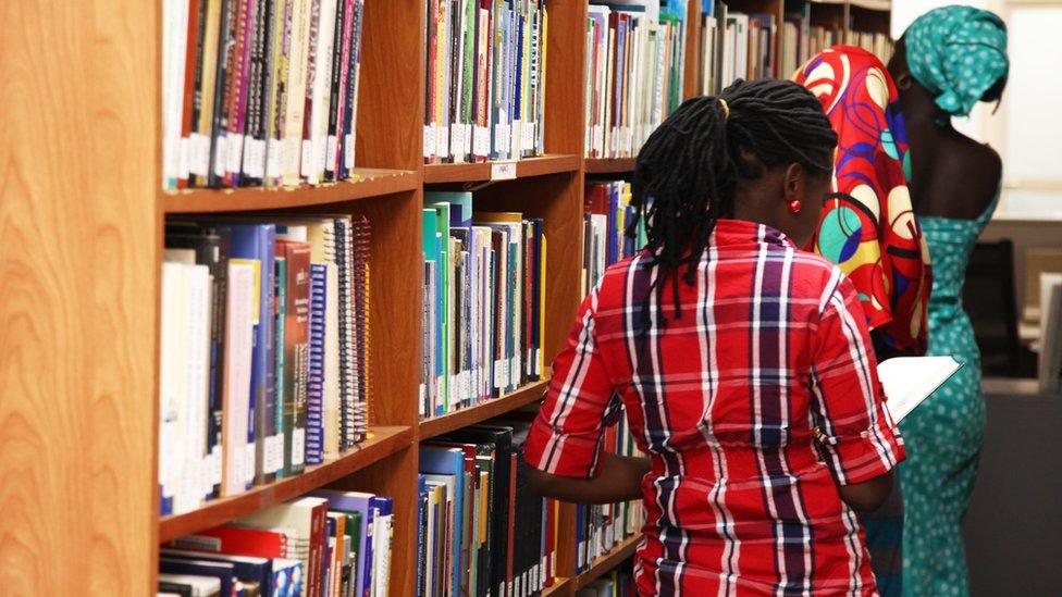 Three Chibok girls at the American University of Nigeria in Yola, Adamawa state