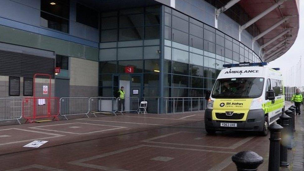 Ambulance outside the Dragon Hospital in Cardiff