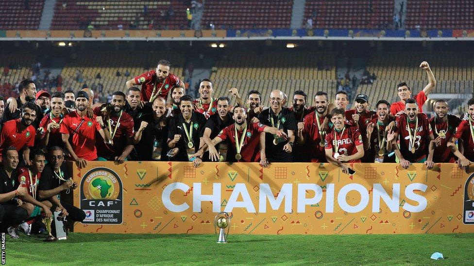 Morocco celebrate winning the 2020 African Nations Championship in Cameroon