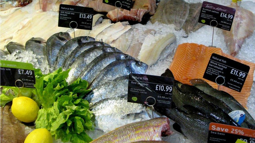 Fresh fish counter at Sainsbury's