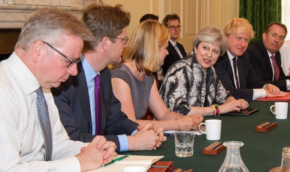 Britain's Prime Minister Theresa May holds the first Cabinet meeting of her new team on 12 June, 2017