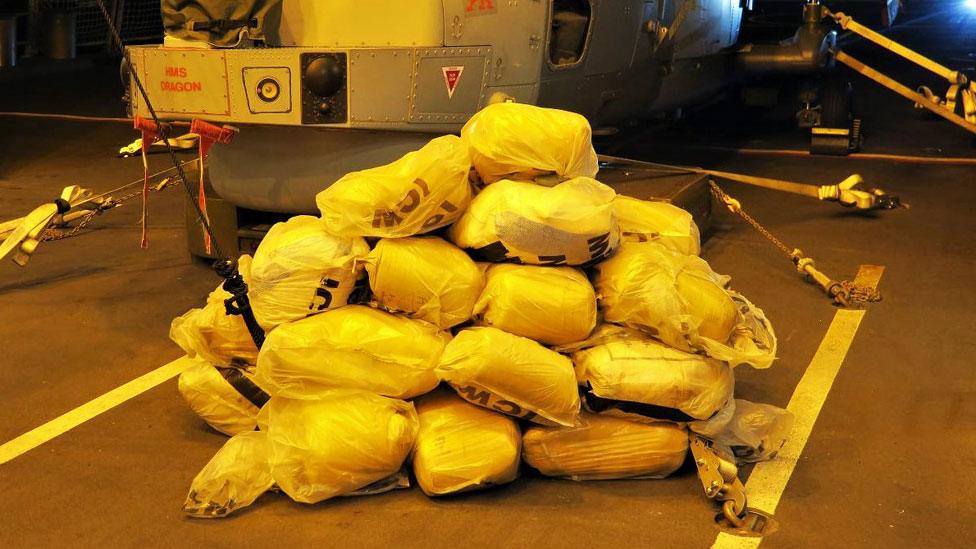 Some of the bags of hashish found on board