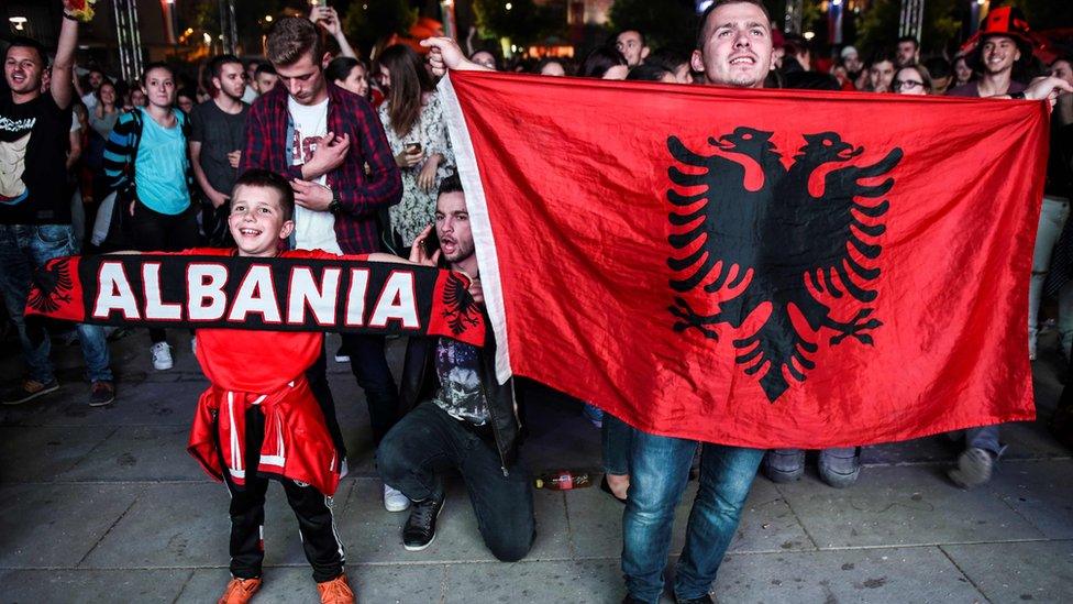 Albania fans celebrating in Kosovo, 19 Jun 16