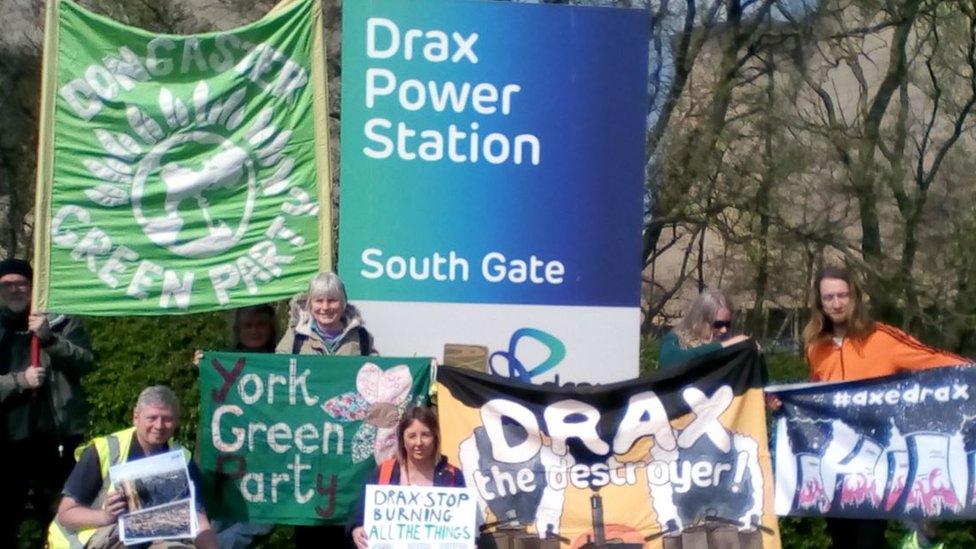 Axe Drax campaigners outside the power station