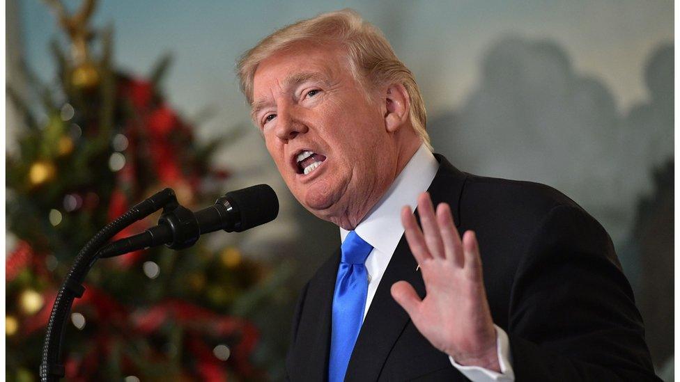 US President Donald Trump delivers a statement on Jerusalem from the Diplomatic Reception Room of the White House in Washington, DC on December 6, 2017