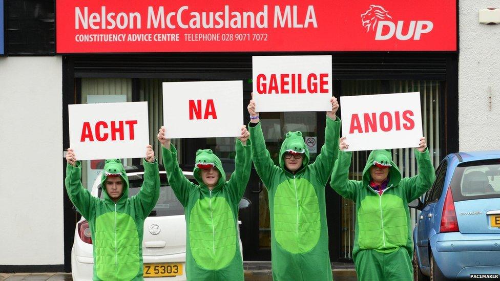 Sinn Féin activists dressed as crocodiles