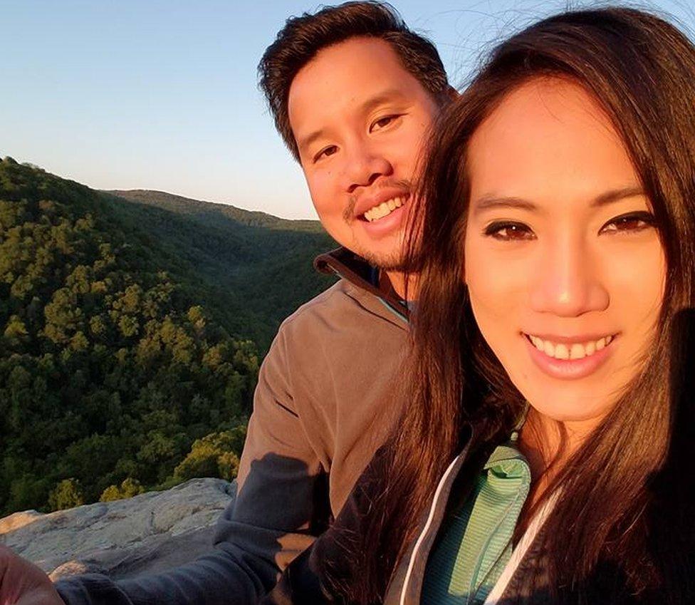 Jenny and David on the crag taking a selfie