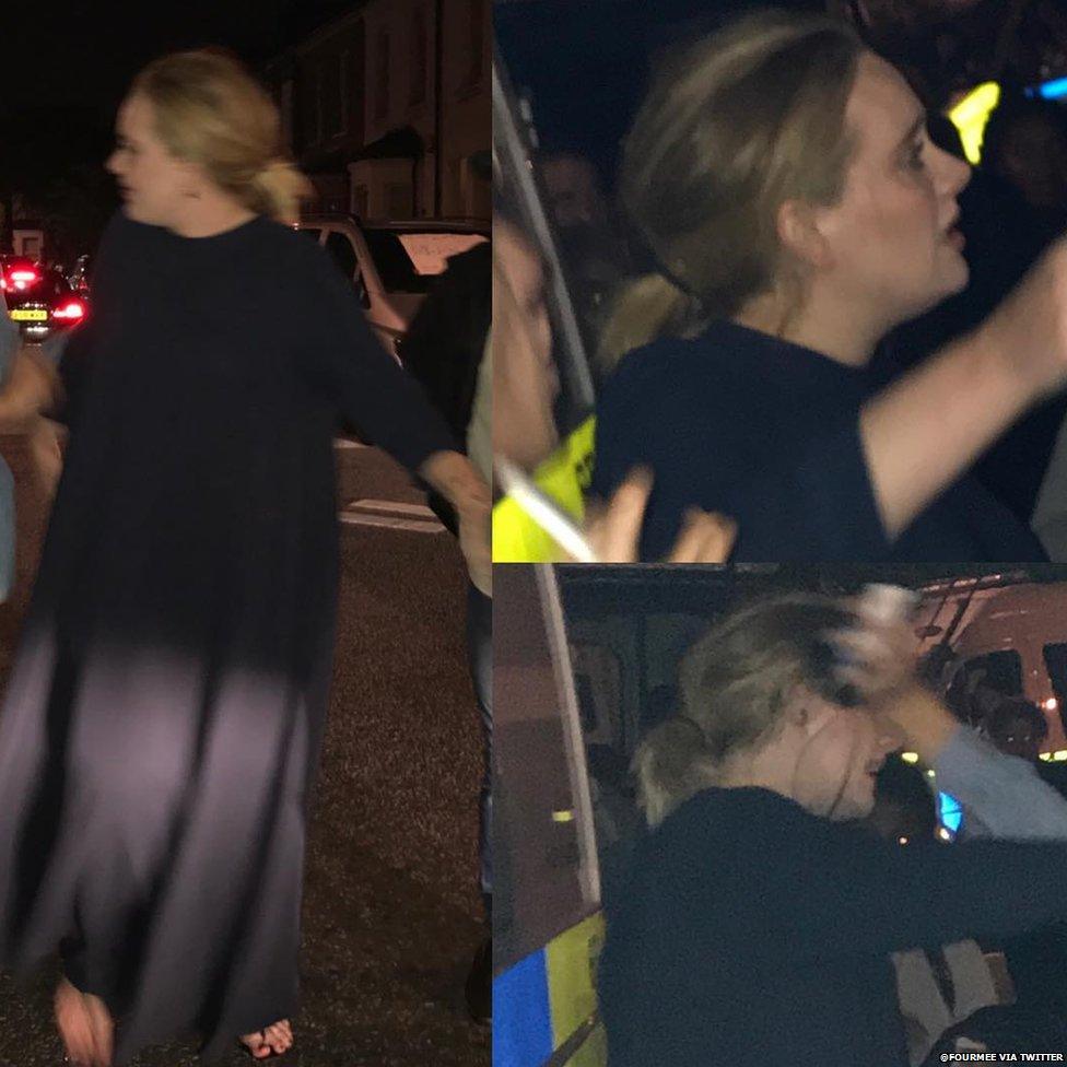 Adele at the scene of the Grenfell Tower fire