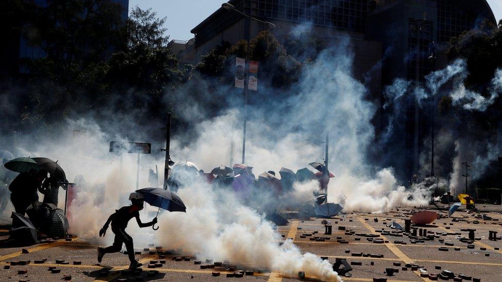 Protesters clash with police outside Hong Kong Polytechnic University in Hong Kong, China November 17, 2019