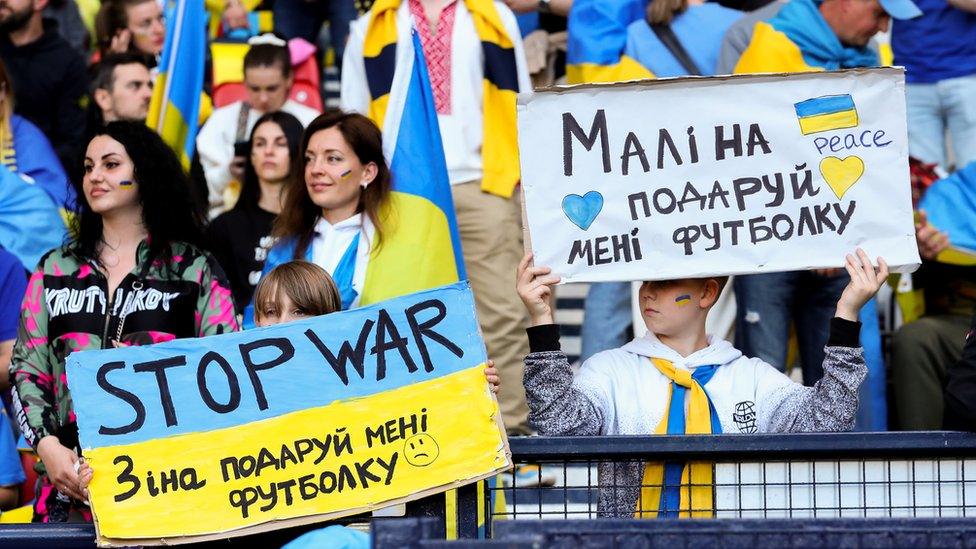 Ukrainian fans at a football match