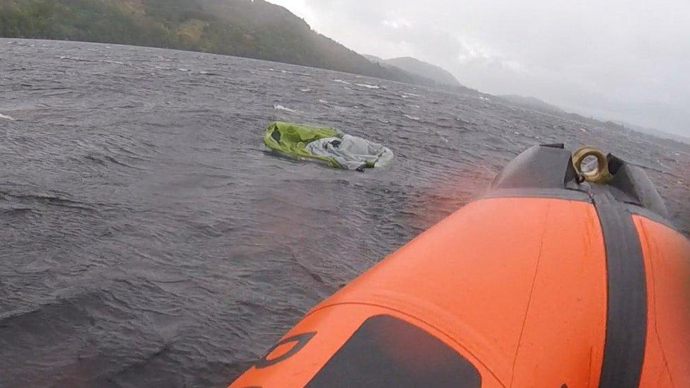 Wind blown tent in Loch Ness