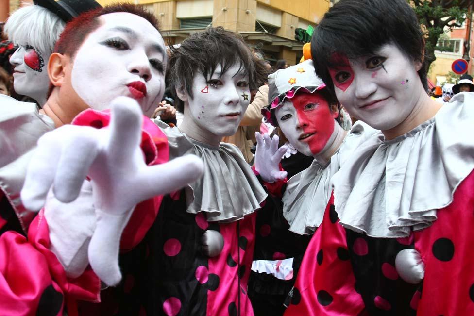 Participants in costumes wait for a Halloween parade in Kawasaki, Japan