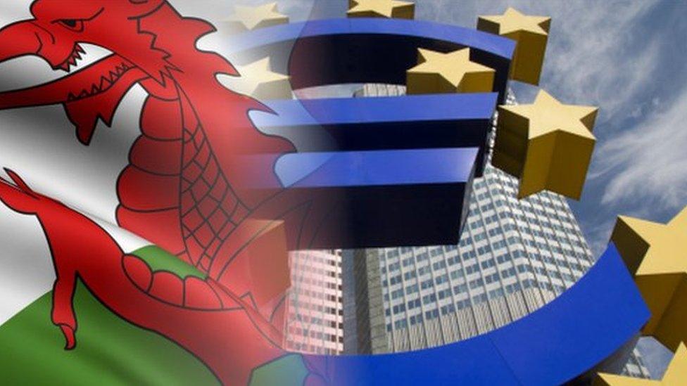 Welsh flag and EU symbol