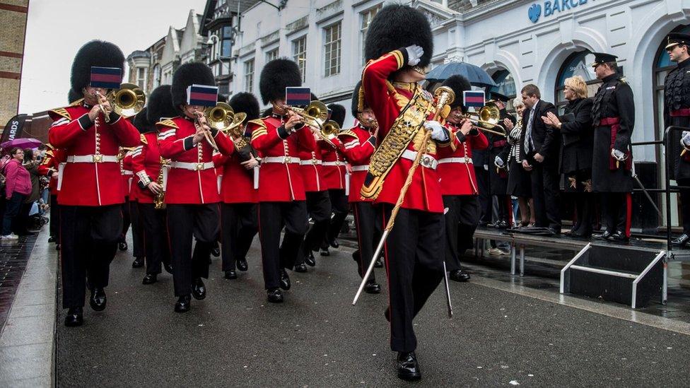 Welsh Guards parade through Pontypridd