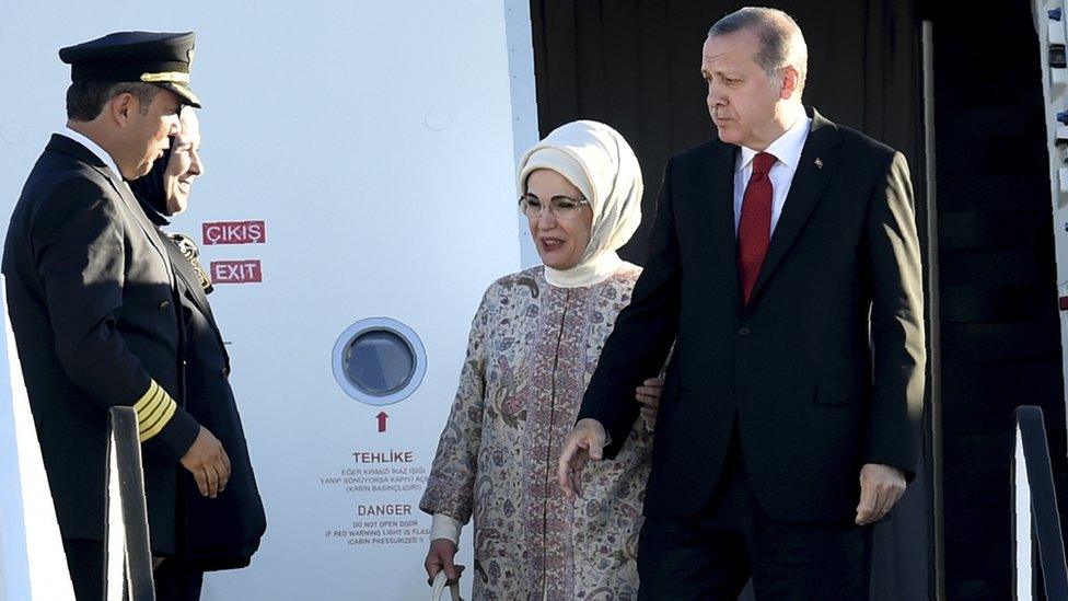 President Erdogan and wife on arrival, 6 Jul 17