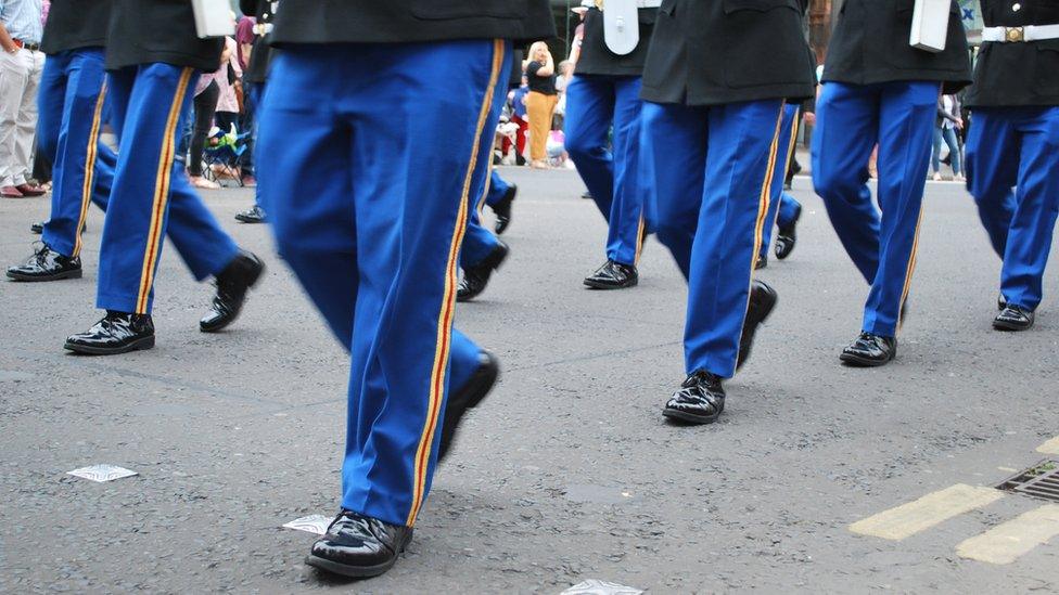 Bands marching in Twelfth of July parade