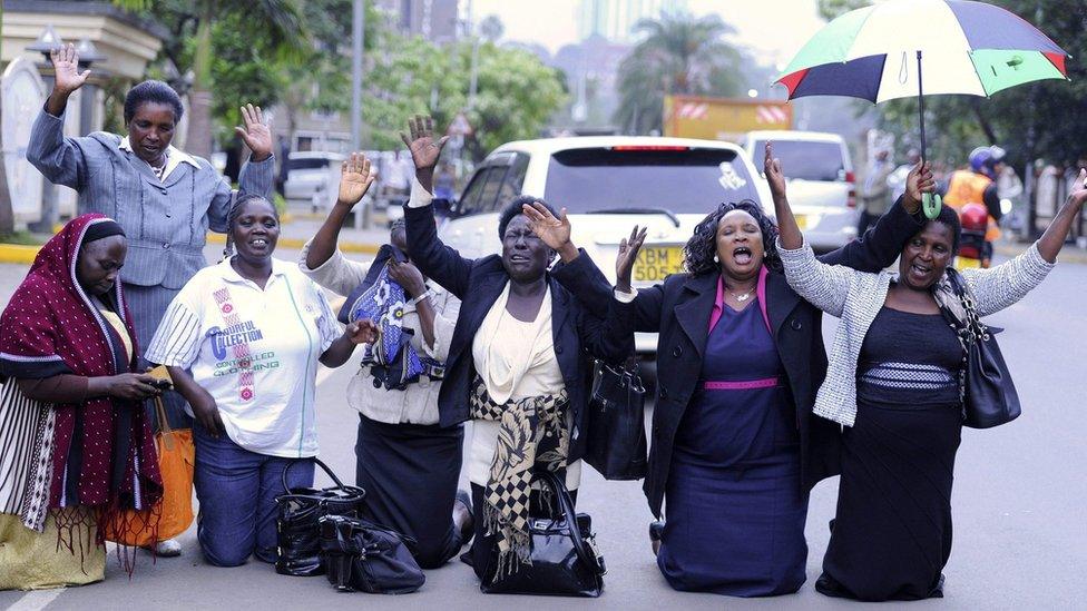 Kenyan women celebrate in Nairobi on 5 April 2016, after the International Criminal Court dropped charges against Deputy President William Ruto