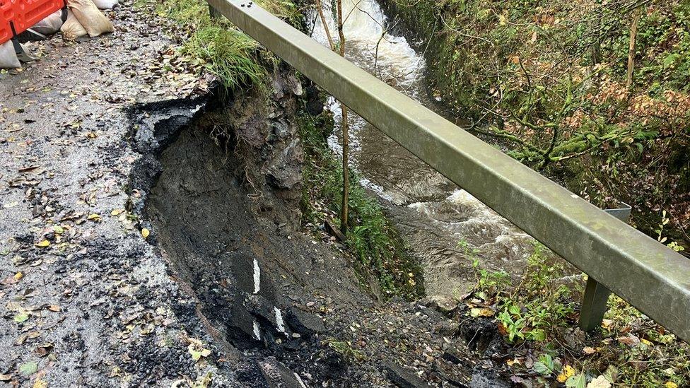 A wall next to the river collapsed