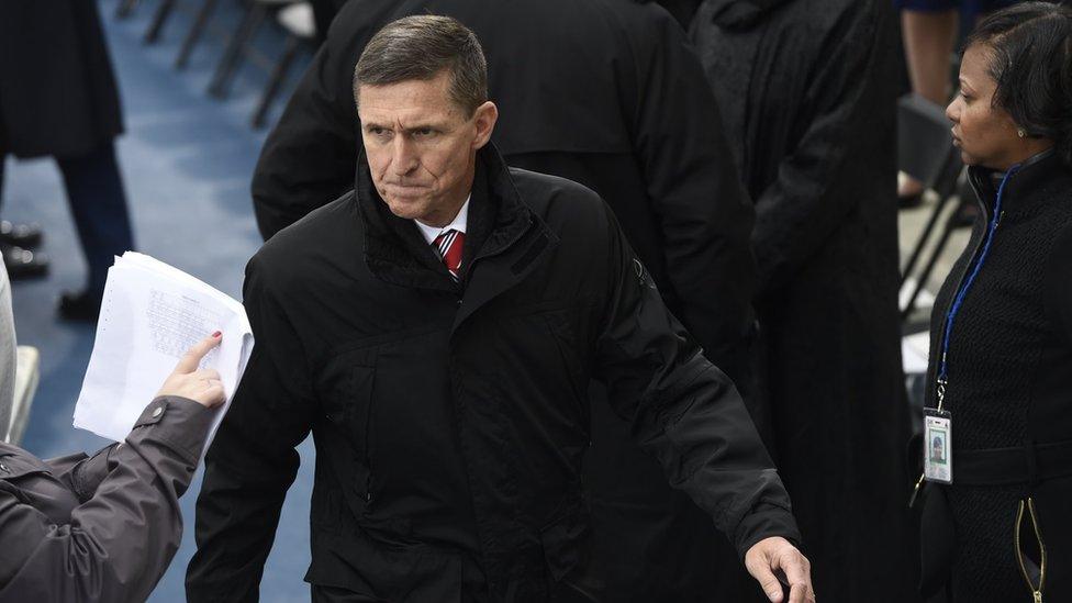 Retired Army Lt General Michael Flynn arrives for the Presidential Inauguration of Donald Trump at the US Capitol