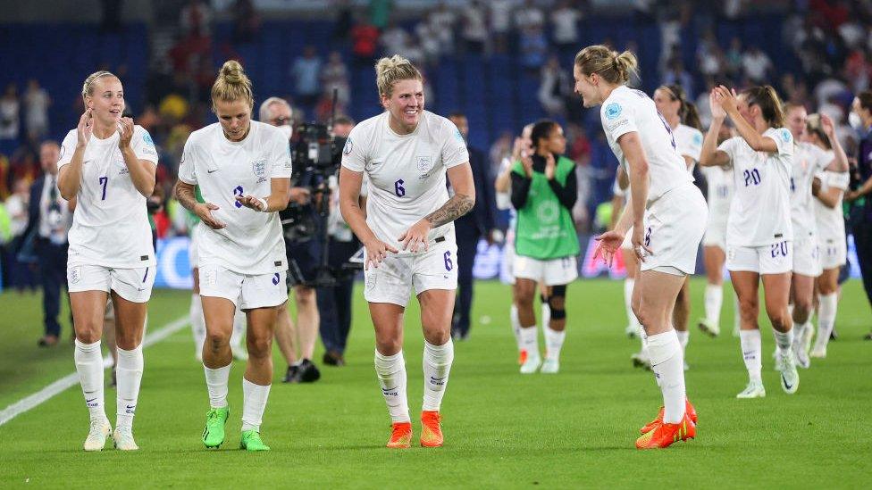 South Yorkshire's Millie Bright (second from right) celebrates with members of the team after beating Spain