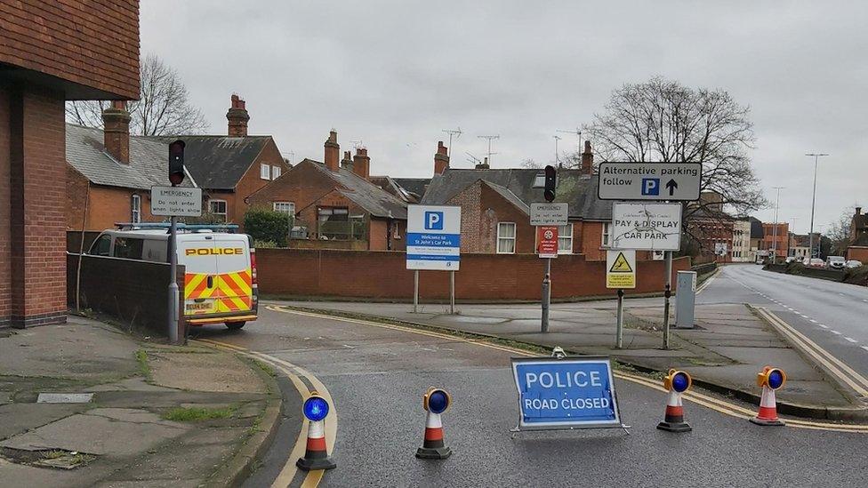 The blocked off entrance to St John's car park in Colchester