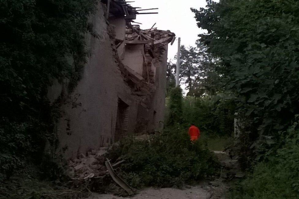 The Owens' house after the earthquake