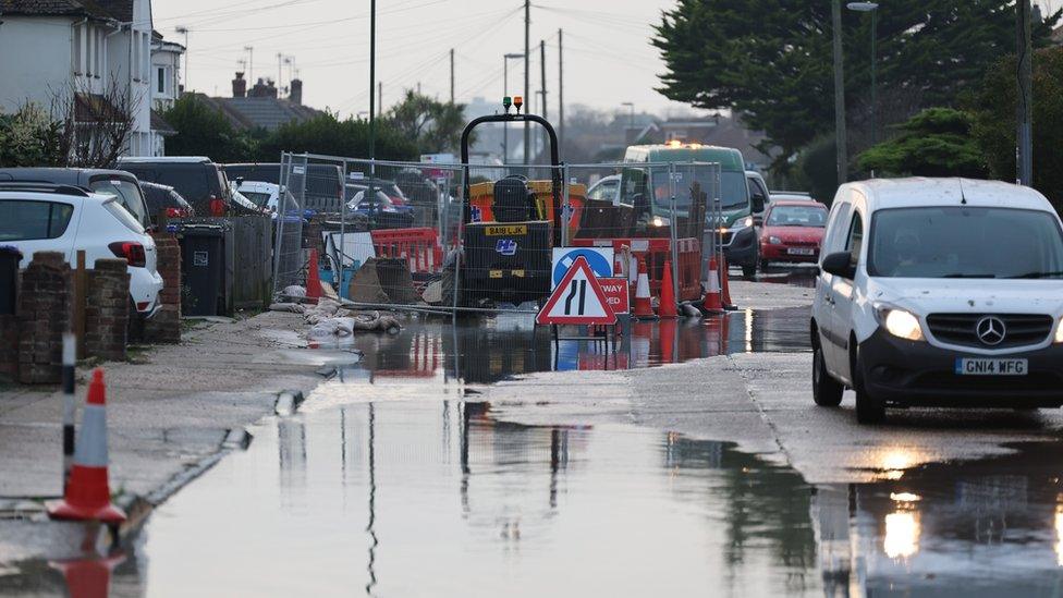 Flooded road in Lancing