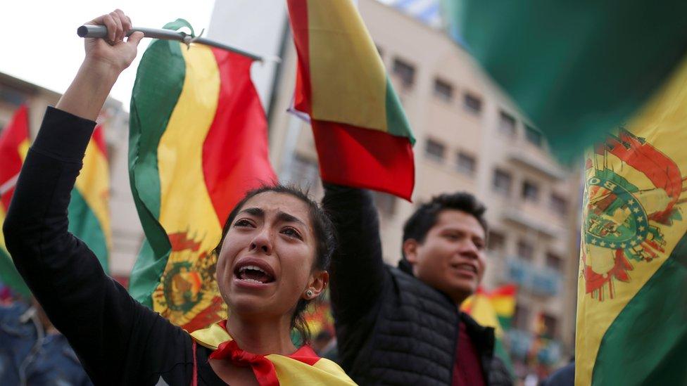 Protesters in La Paz celebrating after Morales' resignation on 10 November 2019