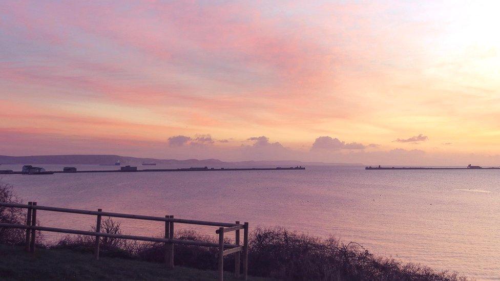 FRIDAY - Pink sky over Portland Harbour