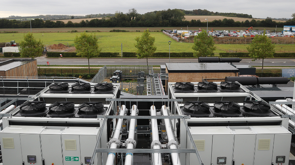 Heat pumps on a building roof