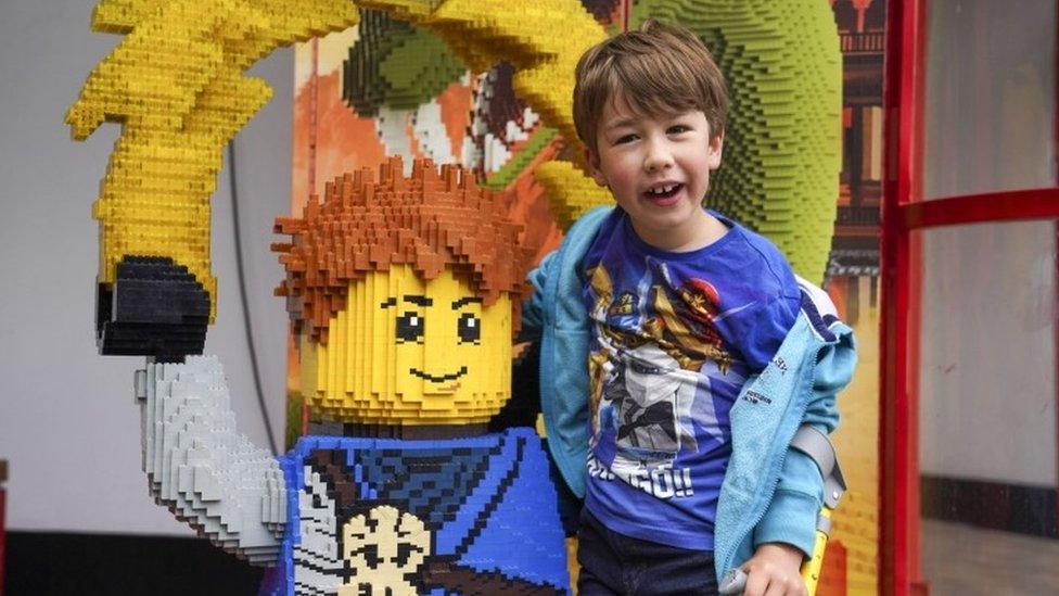 Sebby Brett, seven, during a visit to Legoland in Windsor