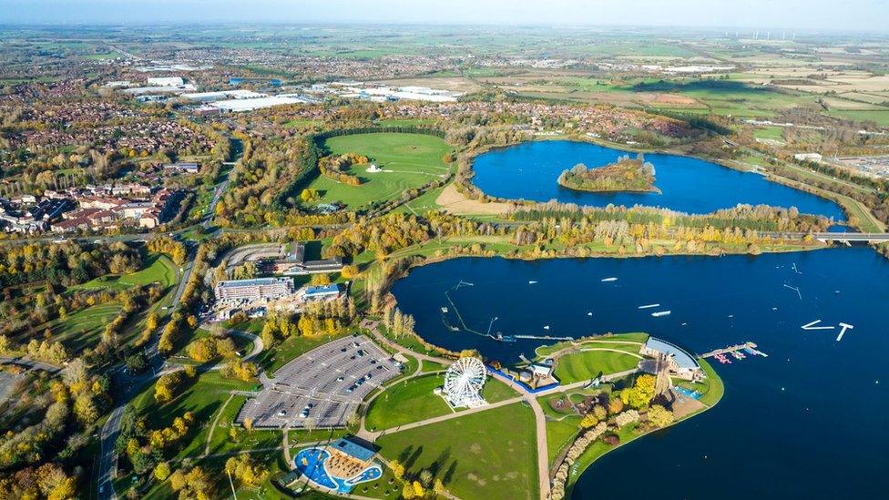 An aerial view of Willen Lake in Milton Keynes