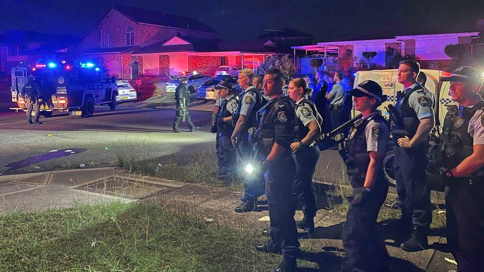 Police at the scene following a stabbing in the Sydney suburb of Wakeley