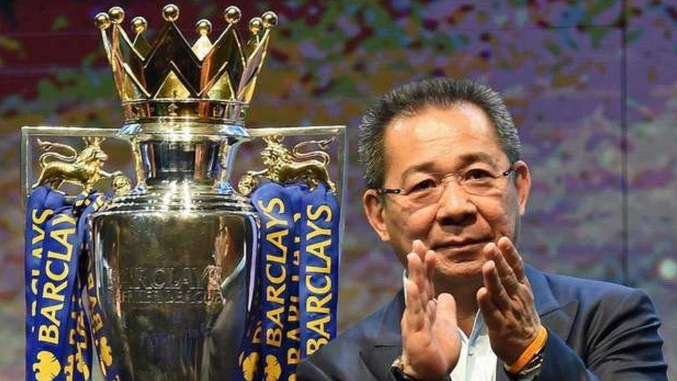 Vichai Srivaddhanaprabha with Premier League trophy